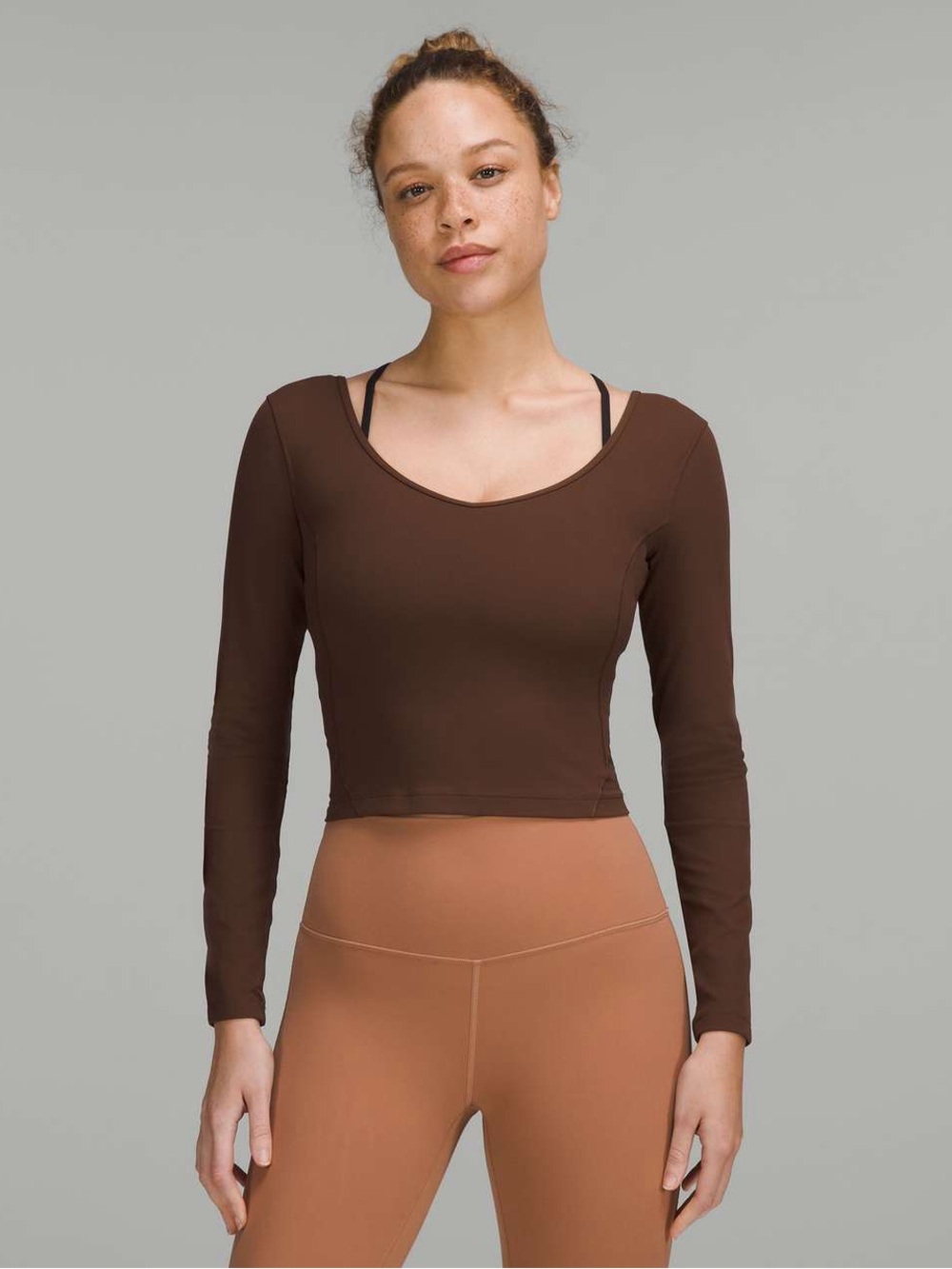 Lululemon Brown Long Sleeve Scoop Neck Crop Top Java Size 10